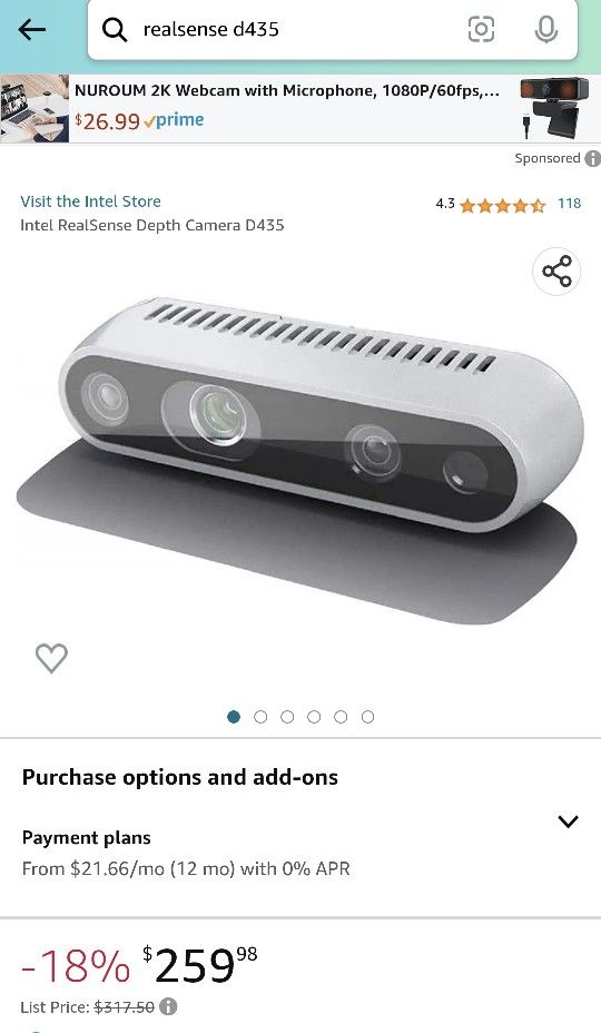 Intel Real sense D435 Depth Camera