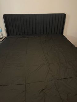Queen velvet bedframe, mattress, 3” topper