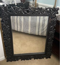Large Wall Mirror with Carved Floral Wood Frame