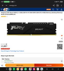 Kingston FURY Beast 64GB DDR5-5200 RAM Kit – 2x32GB CL40 – 3 Kits Available