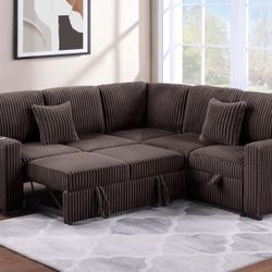 3pcs Sectional Sofa w/storage sofa ,pulloutbed & USB connection 