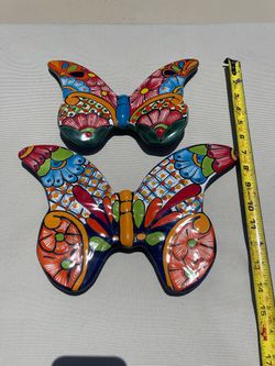 Set of 2 hand painted Talavera butterflies
