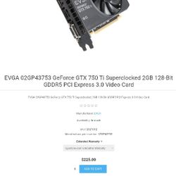 Graphic Card. EVGA 750 TI 