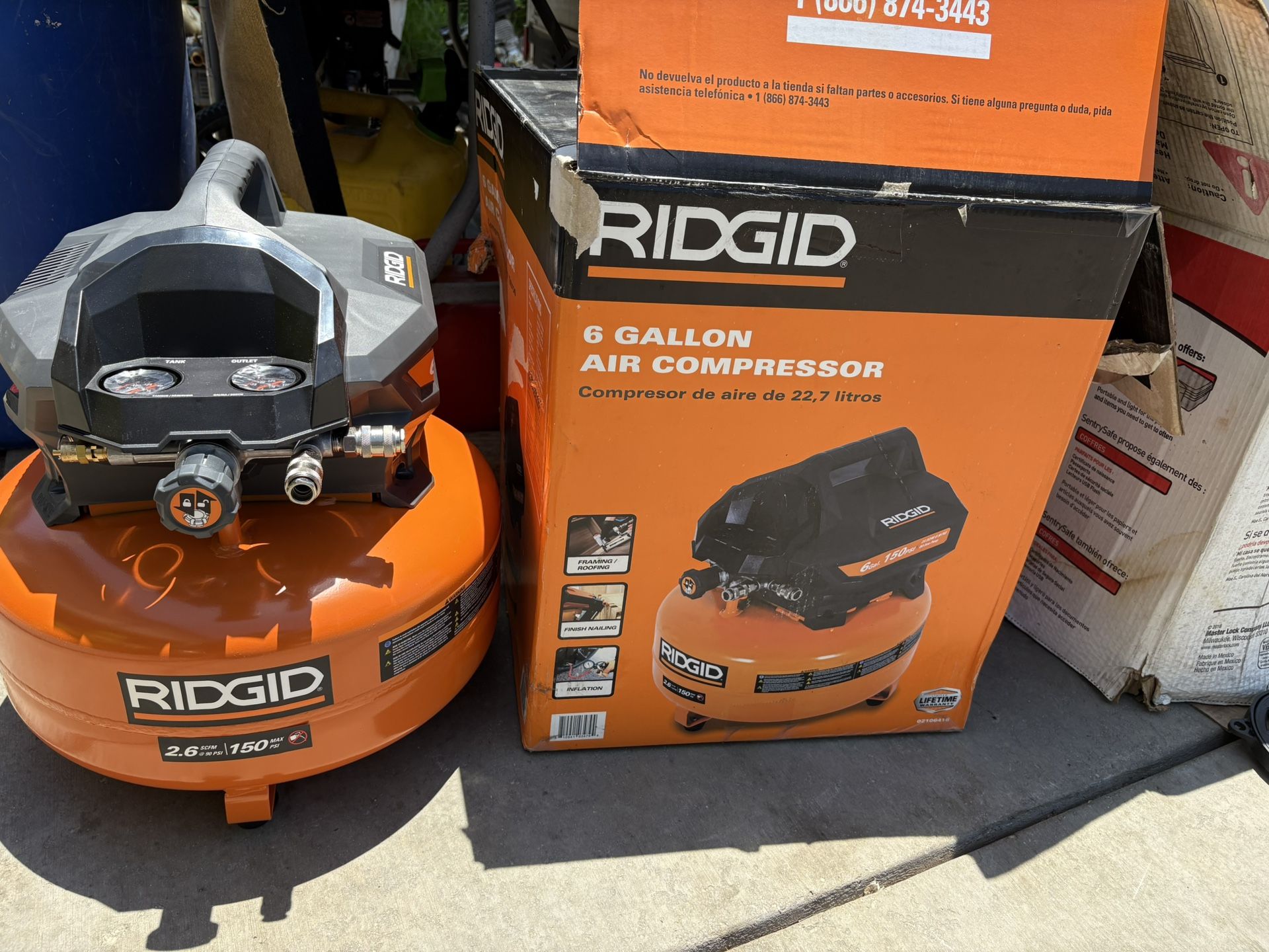 6 Gal. 150 PSI Portable Electric Oil-Free Jobsite Pancake Air Compressor with Dual Pressure Gauges and 2-Quick Couplers