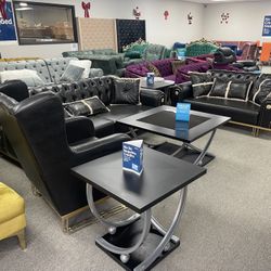 Black Leather Living Room 3 PC