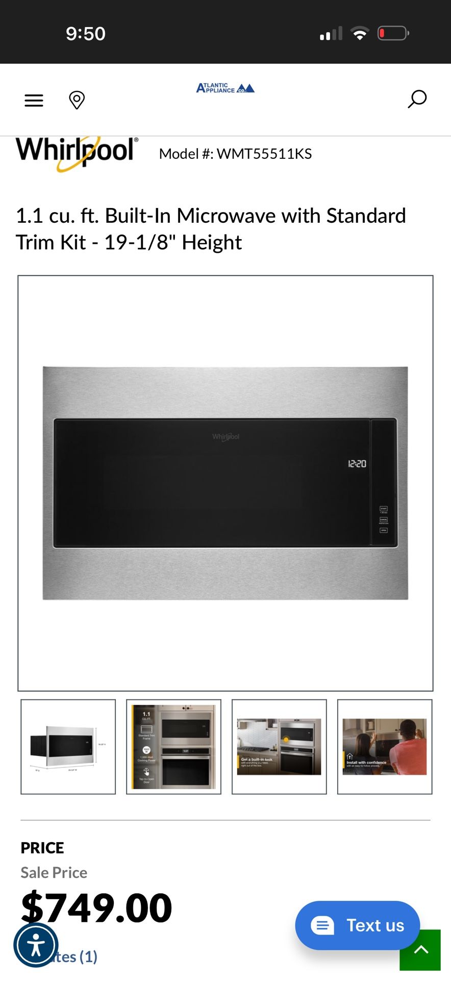 Whirlpool Built in Microwave Oven