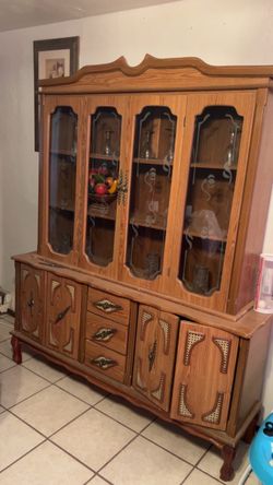 Wood China Cabinet Hutch with Glass Doors