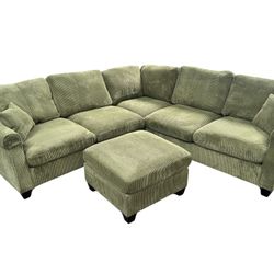Sage Green Sectional W/ Ottoman 