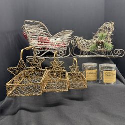 Rustic Metal & Rattan Christmas Sleighs