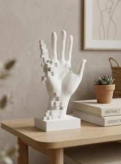 Modern Pixelated Hand Sculpture - Minimalist Desk Decor (6.5")