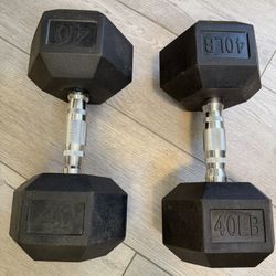 40lb Set Dumbbells Middle Weight Rubber Coated Hex Set