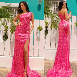New With Tags Sequin One Shoulder Long Formal Dress & Prom Dress $256