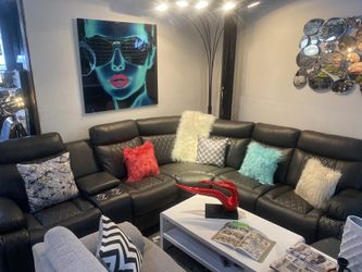 Dark Grey Diamond Pattern Recliner Sectional