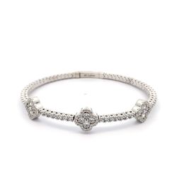 LaFonn Sterling Silver Platinum Plated 3.7cttw 2mm Simulated Diamond Tennis Flexile Bangle 6.8in