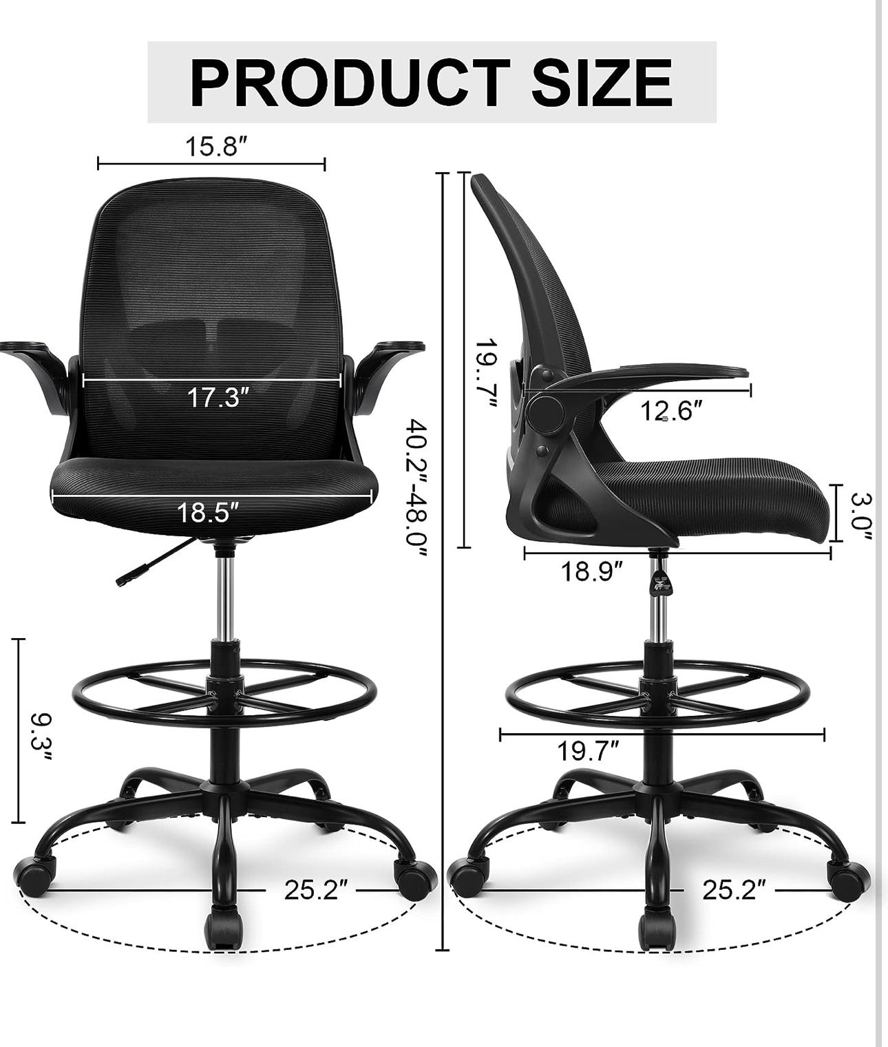 Was 190$ Drafting Chair Tall Office Chair with Flip-up Armrests Executive Ergonomic Computer Standing Desk Chair with Lumbar Support and Adjustable Fo