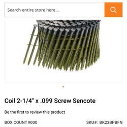 Coil 2-1/4" x .099 Screw  Clavó en rollo BOX COUNT 9000