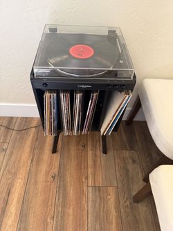 Black Record Player & Stand with Vinyl Storage & vinyl records