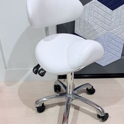 Saddle Stool Chair with Ergonomic Adjustable Backrest - White