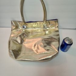 Gold Faux Snakeskin With Faux Diamonds Large Tote Bag