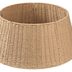 OIAHOMY Christmas Tree Collar, Wicker Holiday Tree Skirt & Stand Base Cover,Paper Rope Christmas Decor, Natural-27 inch