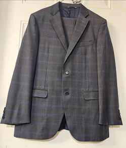CANALI Grey Blue Windowpane Plaid Wool Suit 42R US / 52 8R EU Rothmans NY