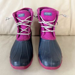Sperry Saltwater Duck Boots Side Zip Purple Navy Blue Womens Size 4