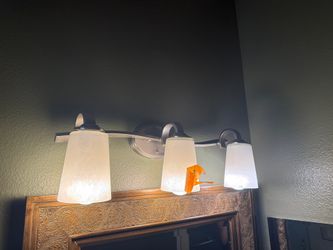 3-Light Brushed Nickel Vanity Light, Frosted Seeded Glass, Used Good