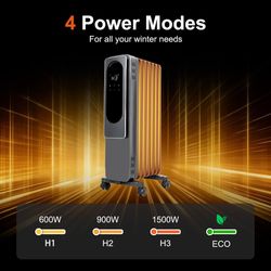 1500W Oil-Filled Radiator Heater – Quiet Space Heater with Remote, Thermostat, ECO Mode, Timer