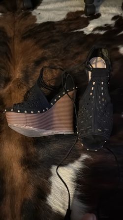 Black Platform Wedge Sandals with Studs