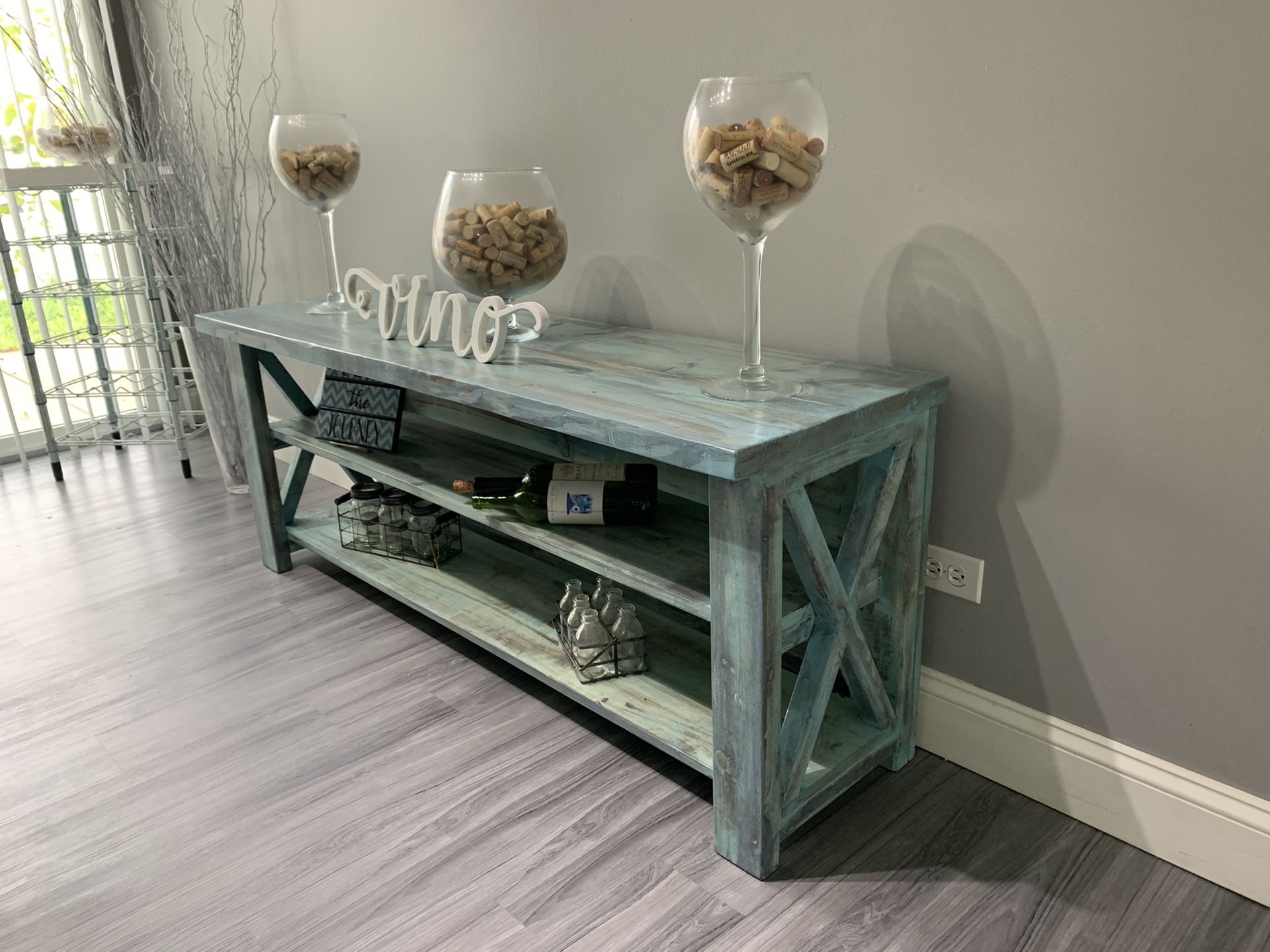 X Console | Entryway | Sofa | Serving | Buffet Bar Table | TV Stand | Wood | Rustic | Farmhouse | Shabby Chic | Vintage | Handmade