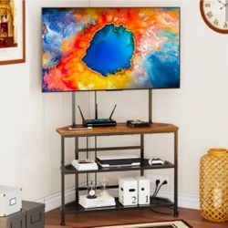 Floor Corner TV Stand for Bedroom with Mount and Storage Shelves, Adjustable Feet, Fits 23 to 60 Inch TVs