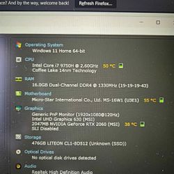 MSI GF65 Thin Gaming Laptop – 15.6” – RTX 2060 – i7 – 16GB RAM – 512 GB SSD – 120Hz – Windows 11