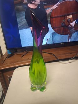 Vintage Murano Pink,  Amethyst & Green Italian Vase