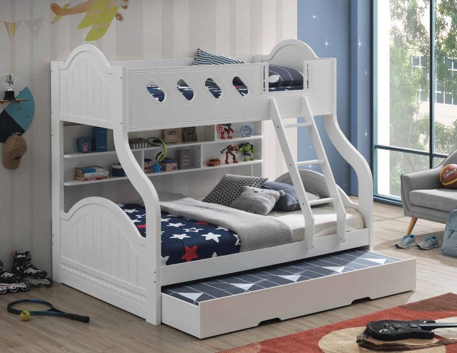 White Twin/ Full Bunk Bed w/ Trundle 🇺🇸Memorial Day Sale🇺🇸