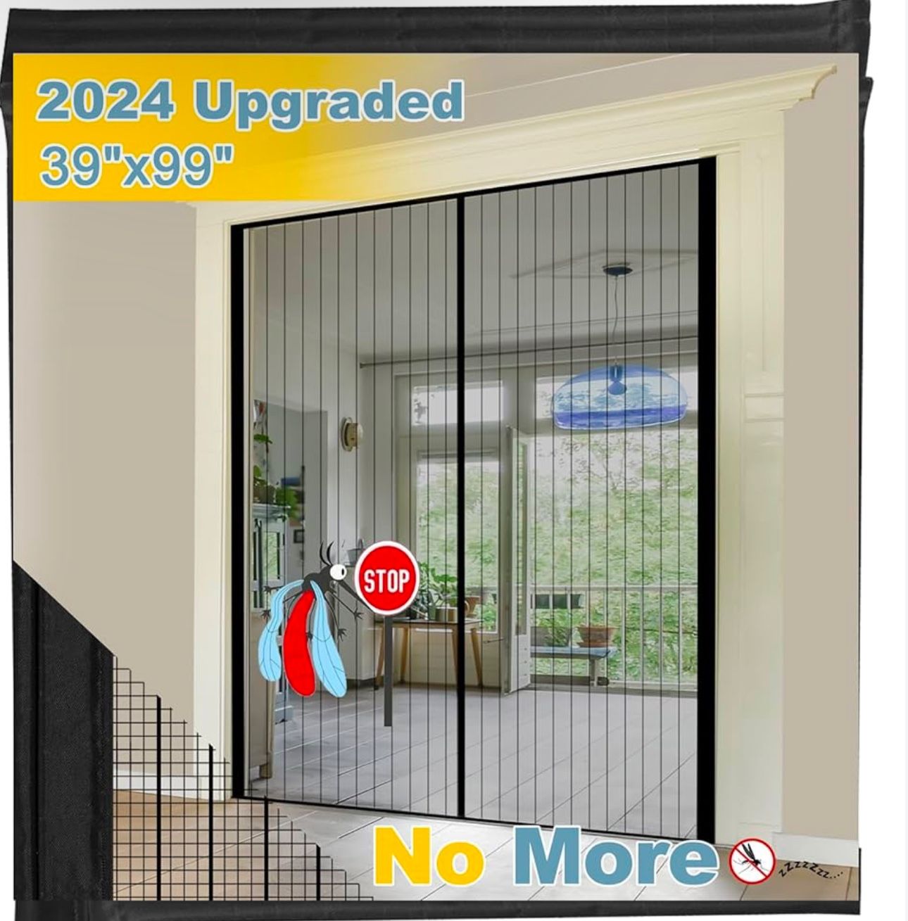 Magnetic Screen Door for Sliding Doors Heavy Duty: Fits Door Size 36"x 98" - Screen Size 39"x 99" - Self Magnetic Closure Screen Door Mesh