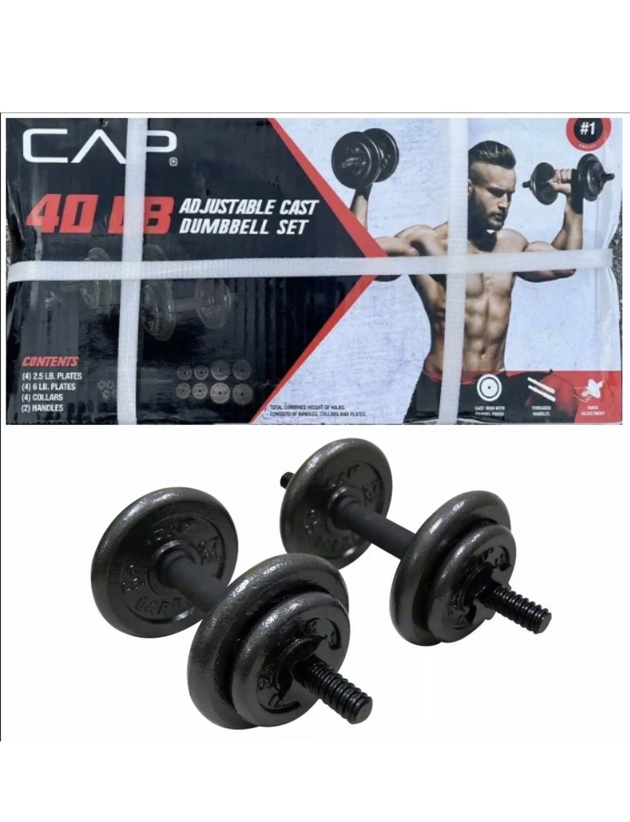 NEW CAP 40 Lb Total Adjustable Cast Iron Dumbbell Weight Set