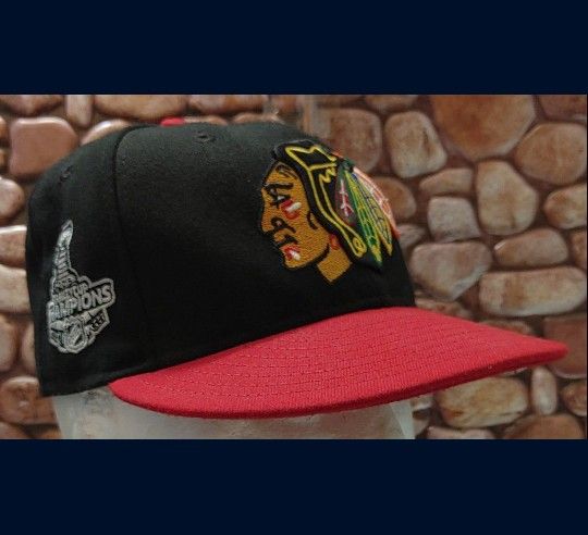 Chicago Blackhawks Size 7 New Era 59FIFTY 2TONE "2015 STANLEY CUP CHAMPIONS" Hat (NW/OT) UNWORN!😇 GREAT CONDITION!👀🤯Please Read Description.