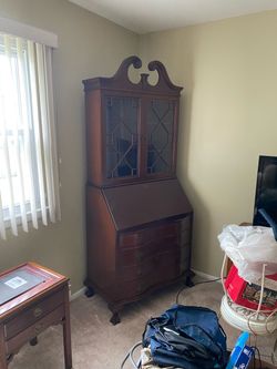 Mahogany Secretary Desk with Hutch Cabinet