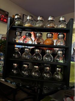 Large Wooden Spice Rack Organizer with Glass Jars | Countertop Kitchen Storage