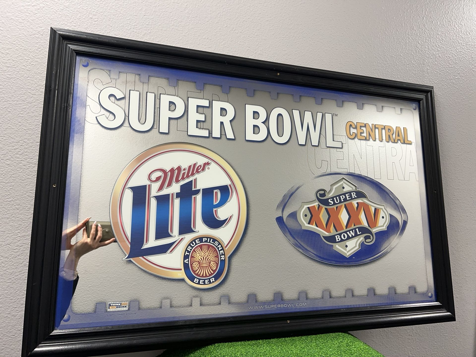 25"x 40" Vintage Super Bowl XXXV Miller Lite Bar Mirror Advertisement Sign
