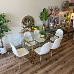 Big Glass Dining Table And 6 Velvet Chairs