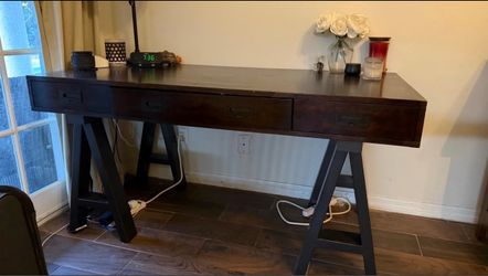 60” Dark Wood 3-Drawer Trestle Writing Desk