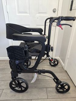 NOVA 2-in-1 Rollator walker  & Transport Wheelchair, Lightweight Foldable Walker with Seat, Dual Brakes, Walker Wheelchair Combo
