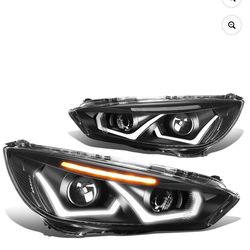 New in box DNA Motoring For 15-18 Ford Focus LED DRL Black Clear Signal Projector Headlight Lamps Pair, HL-HPL-LED-FF16-bk-cl1