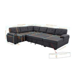L Sectional With Pull Out Bed And Storage Sofa Couch Sillon New In Box Sealed Retails 1.5k Plus Tax 