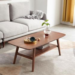 48” Solid FAS Oak (Walnut Stain) Wood Minimalist Coffee Table w/ Lower Storage Shelf [NEW IN BOX] Retails for $500 **Assembly Required**