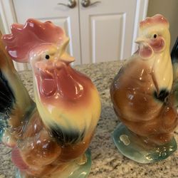 vintage Chickens  Glazed, Porcelain Hen, And Rooster Royal Copley