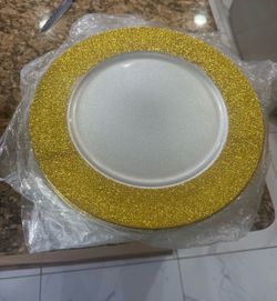 White and Gold Glitter Plate Chargers, Set of 6
