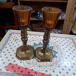 2 brass candle holder set T light candle set