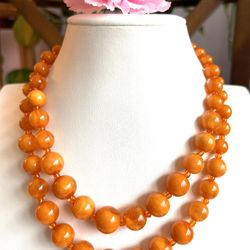 Stunning vintage Amber resin double strand handmade necklace 18”inch long